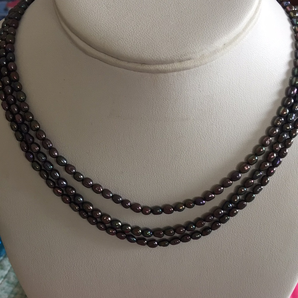 Sterling silver peacock pearls 3 layer necklace
